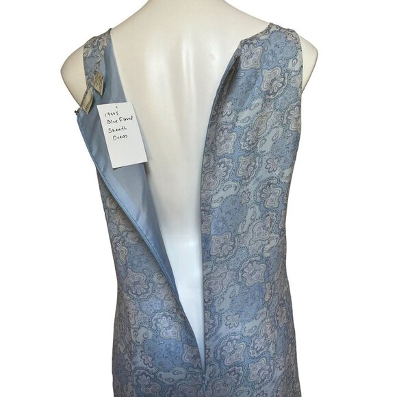 Vintage 90s Silk Blue Paisley Sheath Dress Lightweight Cocktail Mini Sleeveless - Picture 7 of 9